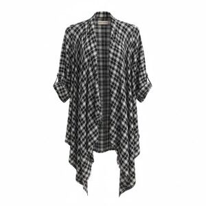 Knox Rose Women's Plaid Open Front Drape Hem Cardigan Duster Black White Size S